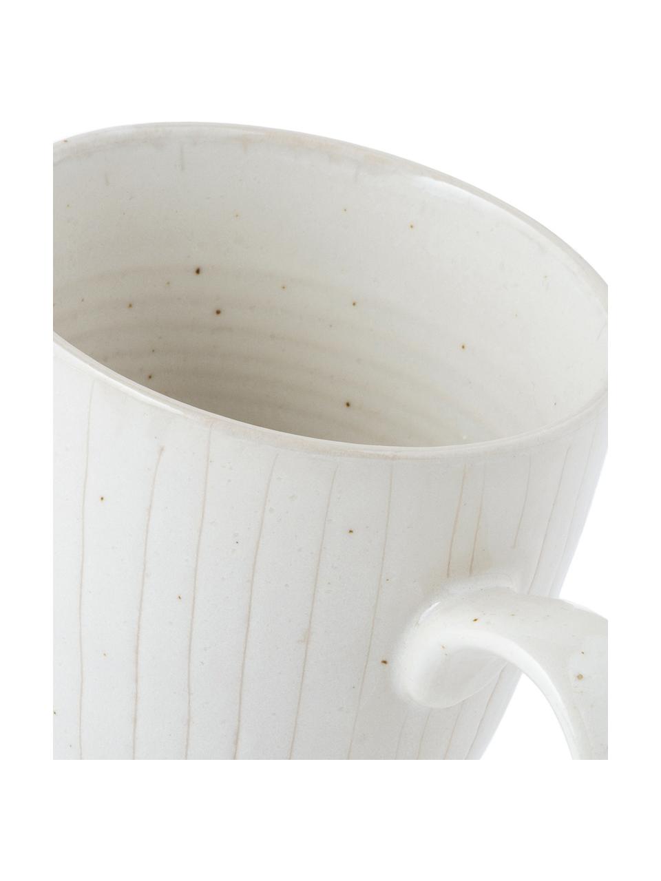 Tazas artesanales Copenhagen, 6 uds., Gres, Marfil con rayas finas en beige claro, Ø 12 x Al 11 cm