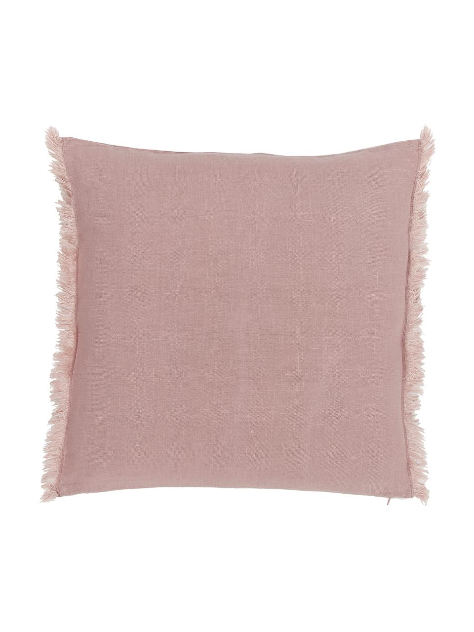 Funda de cojín de lino con flecos Luana, 100% lino

Por naturaleza, el lino tiene un tacto bastante aspero y un aspecto arrugado natural
La alta resistencia al desgarro hace que el lino sea muy resistente, Rosa palo, An 50 x L 50 cm