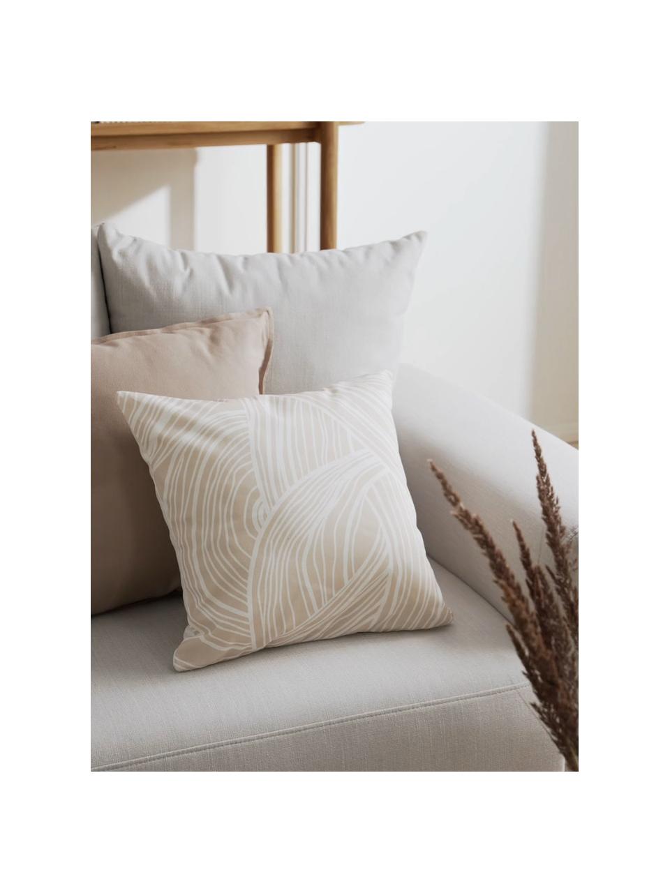 Housse de coussin 45x45 coton bio Korey, 100 % coton bio, certifié GOTS, Beige, blanc, larg. 45 x long. 45 cm