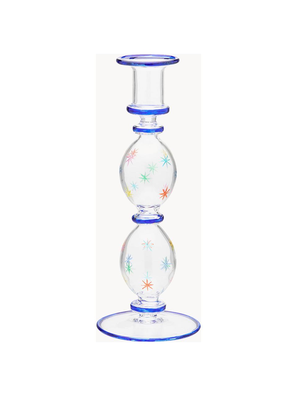 Candelabro in vetro soffiato borosilicato Galaxy, Vetro borosilicato, soffiato a bocca, Trasparente, blu elettrico, multicolore, Ø 9 x Alt. 23 cm