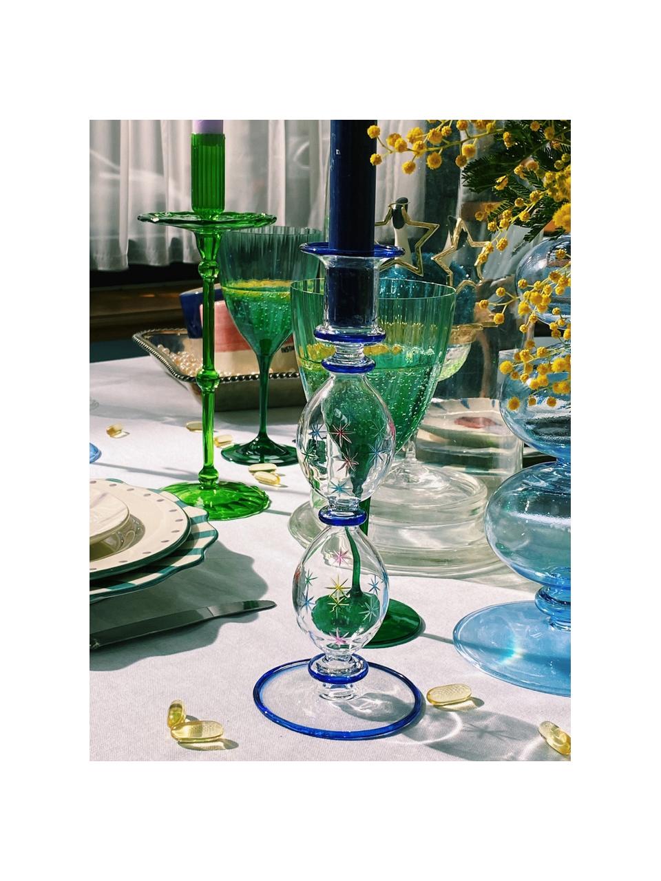 Candelabro in vetro soffiato borosilicato Galaxy, Vetro borosilicato, soffiato a bocca, Trasparente, blu elettrico, multicolore, Ø 9 x Alt. 23 cm