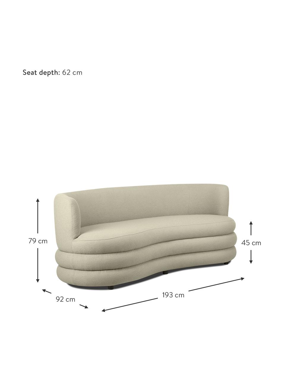 Divano di design 3 posti in bouclé Solomon, Rivestimento: 100% poliestere 35.000 ci, Struttura: legno di abete massiccio , Piedini: plastica, Tessuto bouclé verde matcha, Larg. 193 x Prof. 92 cm