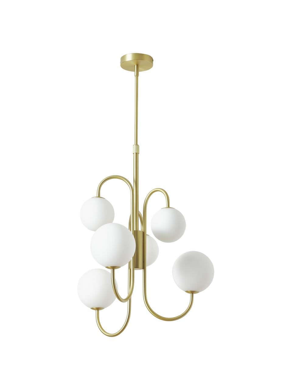 Lampada a sospensione in vetro Avalee, Paralume: vetro, Struttura: metallo rivestito, Baldacchino: metallo rivestito, Bianco, dorato, Ø 55 x Alt. 100 cm