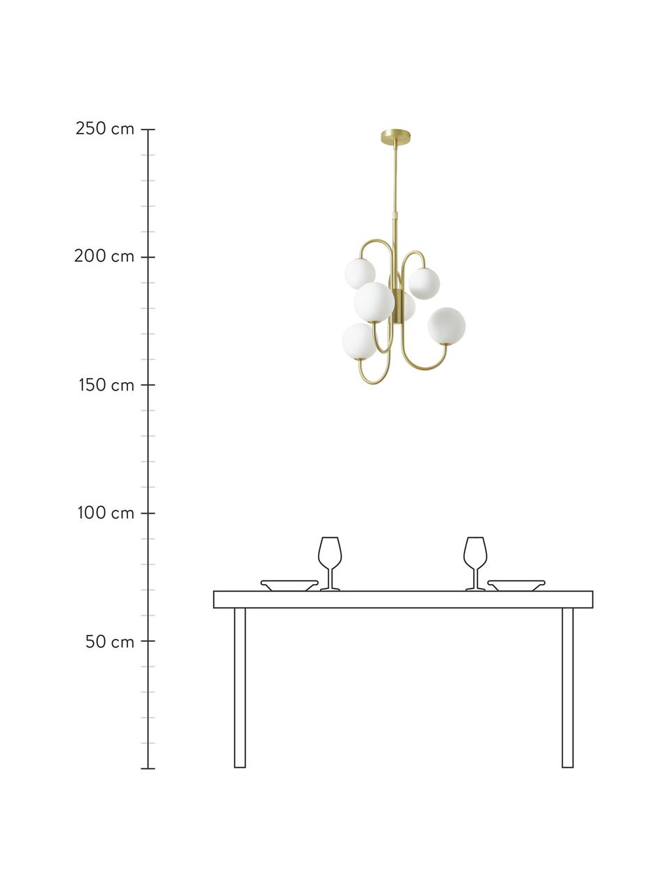 Pendelleuchte Avalee aus Glas, Baldachin: Metall, beschichtet, Weiß, Goldfarben, Ø 55 x H 100 cm