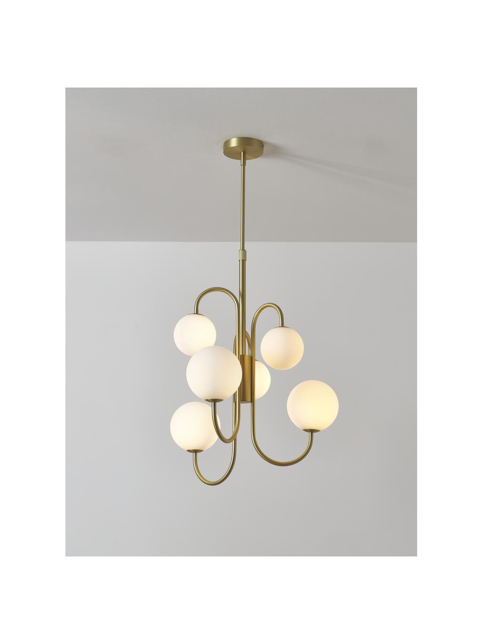 Závesná lampa zo skla Avalee, Biela, odtiene zlatej, Ø 55 x V 100 cm