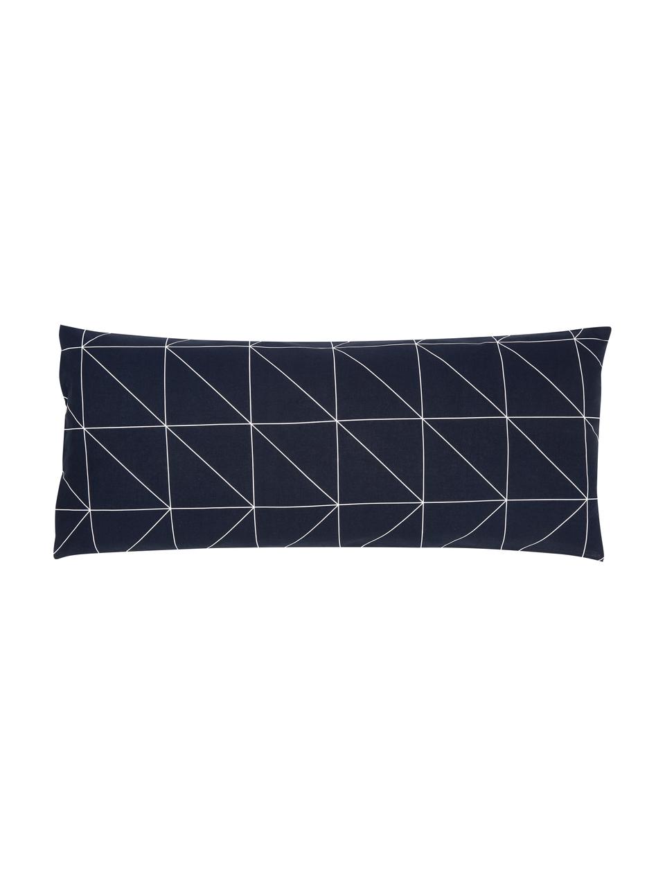 Funda de almohada de algodón Marla, Azul marino y blanco estampado, An 45 x L 110 cm