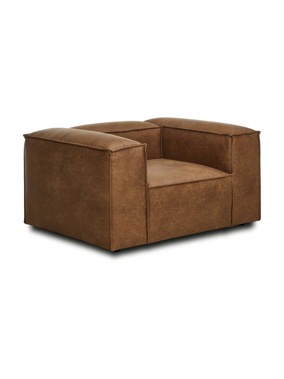 Fotel ze skóry z recyklingu Lennon, Tapicerka: skóra z recyklingu (70% s, Stelaż: lite drewno sosnowe z cer, Nogi: tworzywo sztuczne, Brązowa skóra, S 130 x G 101 cm