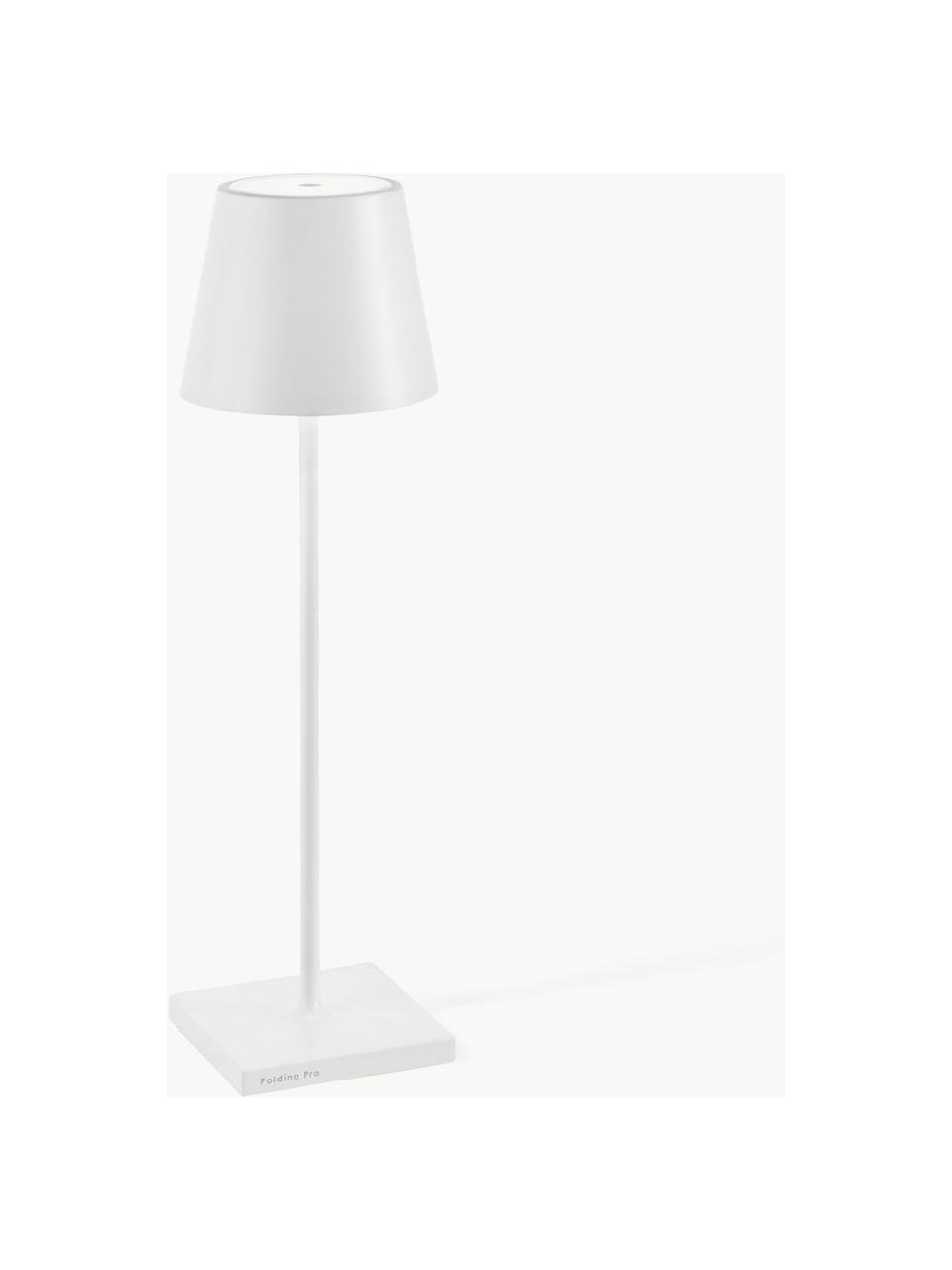 Mobiele LED tafellamp Poldina, dimbaar, Lamp: aluminium, gecoat, Wit, Ø 11 x H 38 cm