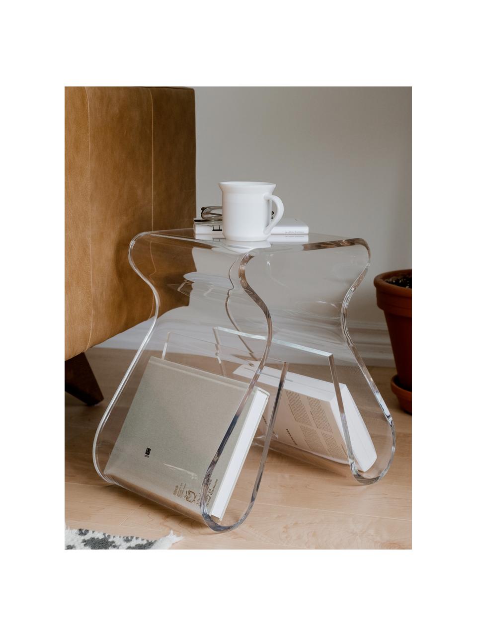 Stołek z uchwytem na czasopisma Loop, Akryl, Transparentny, S 42 x W 43 cm