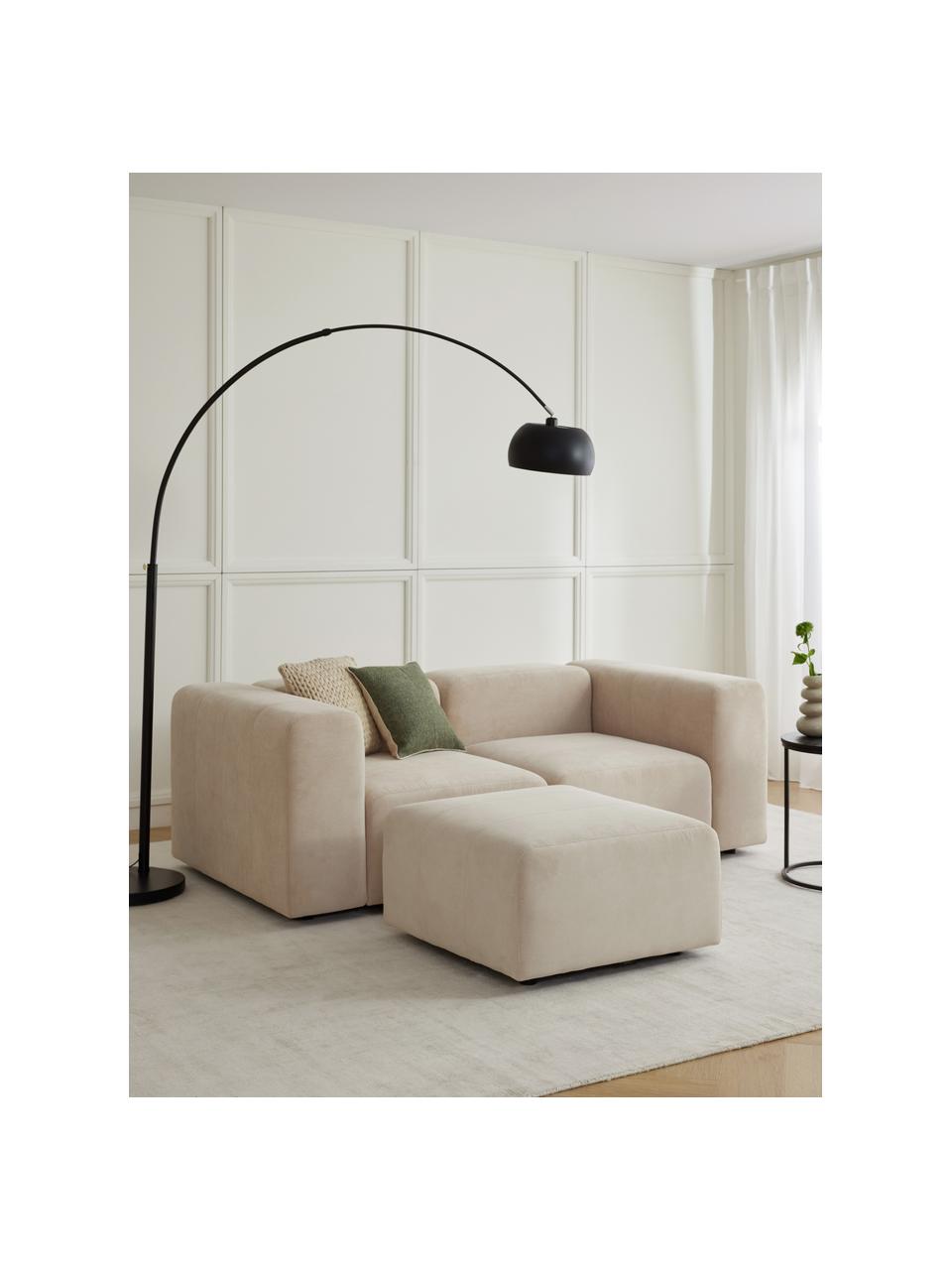 Modulaire bank Lena (3-zits) met kruk, Bekleding: geweven stof (88% polyest, Frame: grenenhout, multiplex, ha, Poten: kunststof, Geweven stof beige, B 209 cm x D 181 cm