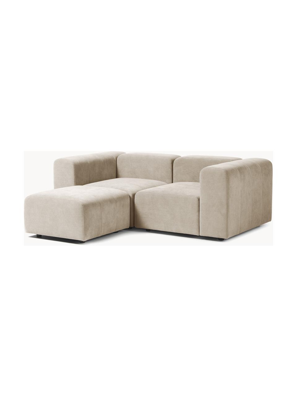 Modulares Sofa Lena (3-Sitzer) mit Hocker, Bezug: Webstoff (88% Polyester, , Gestell: Kiefernholz, Schichtholz,, Webstoff Hellbeige, B 209 x T 181 cm