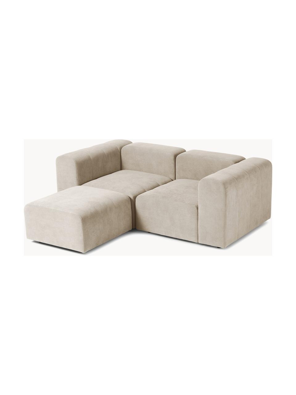 Modulares Sofa Lena (3-Sitzer) mit Hocker, Bezug: Webstoff (88% Polyester, , Gestell: Kiefernholz, Schichtholz,, Webstoff Hellbeige, B 209 x T 181 cm