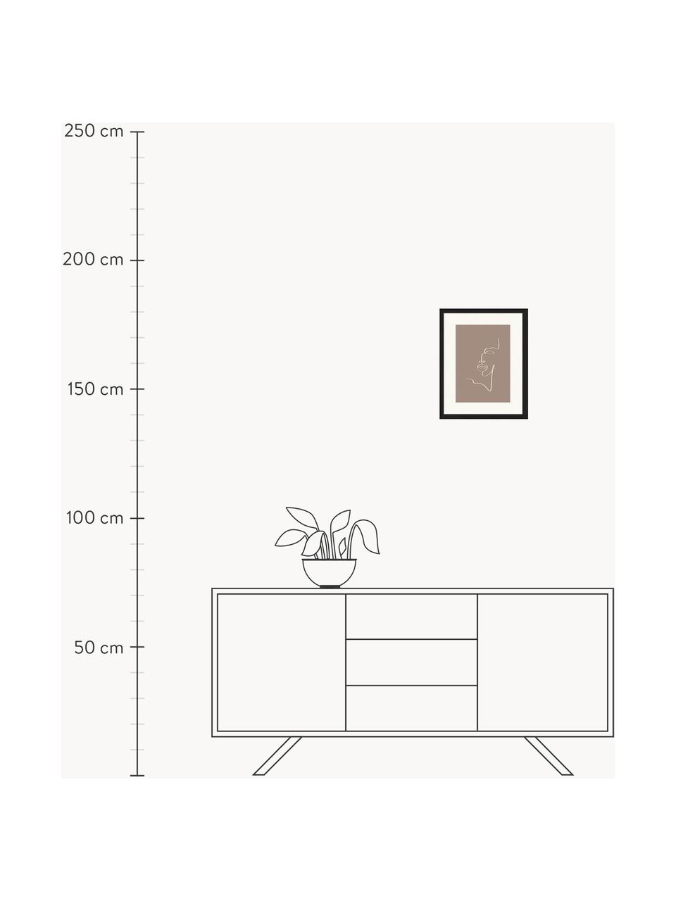 Oprawiony druk cyfrowy Minimal Line Face, Czarny, nugatowy, S 33 x W 43 cm