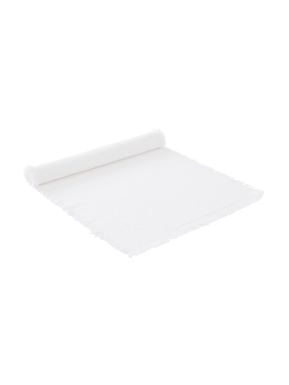 Baumwoll-Tischläufer Hilma mit Fransen, 100% Baumwolle, Weiß, 40 x 140 cm