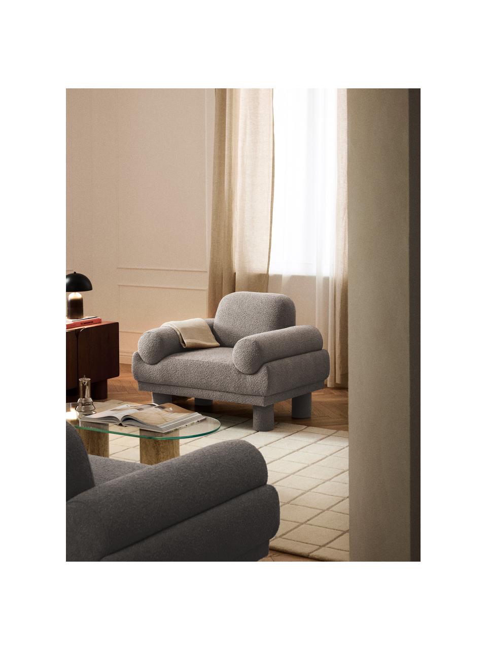 Bouclé fauteuil Lilo, Poten: kunststof, gevoerd Dit pr, Bouclé grijs, B 107 x D 83 cm