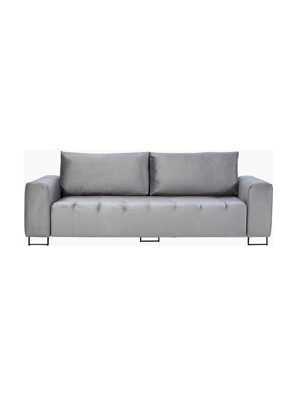 Divano letto 3 posti in velluto grigio chiaro Byron, Rivestimento: velluto di poliestere Con, Struttura: Pino massiccio, Truciolar, Tessuto grigio chiaro, nero, Larg. 250 x Prof. 105 cm