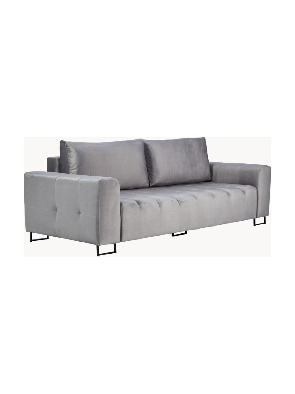 Canapé convertible 3 places avec rangement Byron, Velours gris clair, larg. 250 x prof. 105 cm