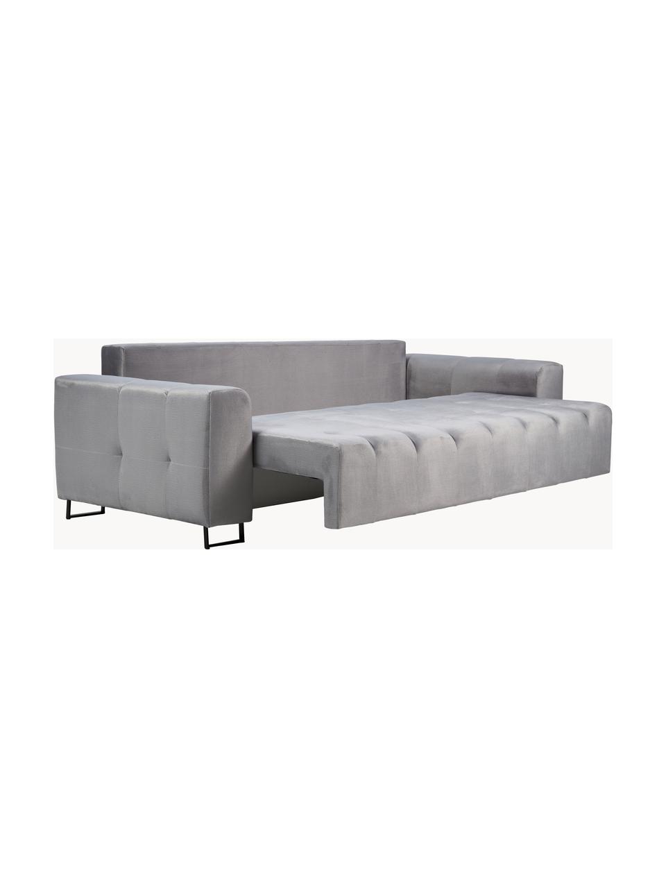 Divano letto 3 posti in velluto grigio chiaro Byron, Rivestimento: velluto di poliestere Con, Struttura: Pino massiccio, Truciolar, Tessuto grigio chiaro, nero, Larg. 250 x Prof. 105 cm