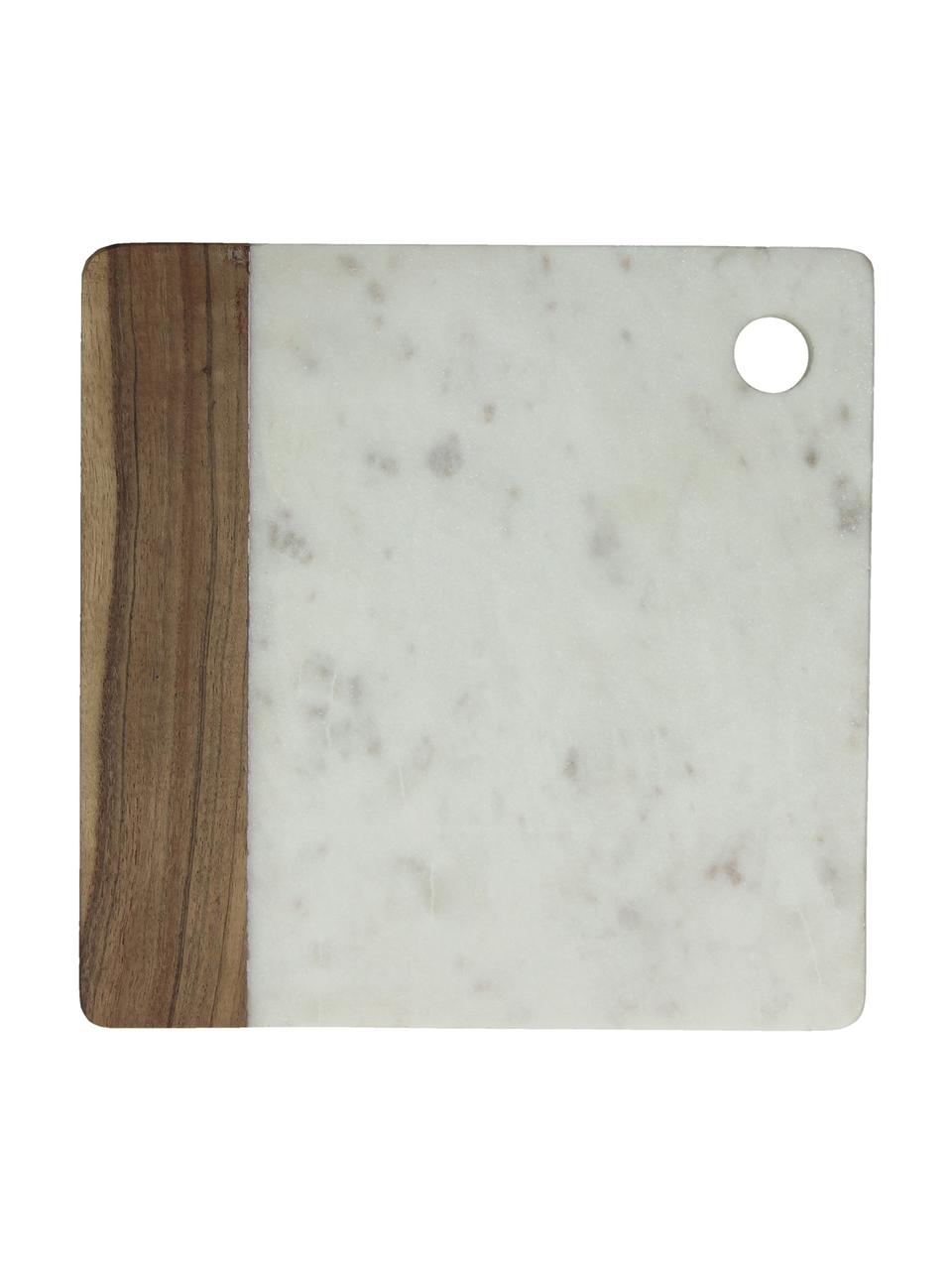 Deska do krojenia z marmuru Idli, Marmur, drewno akacjowe, Biały marmurowy, drewno akacjowe, D 25 x S 25 cm