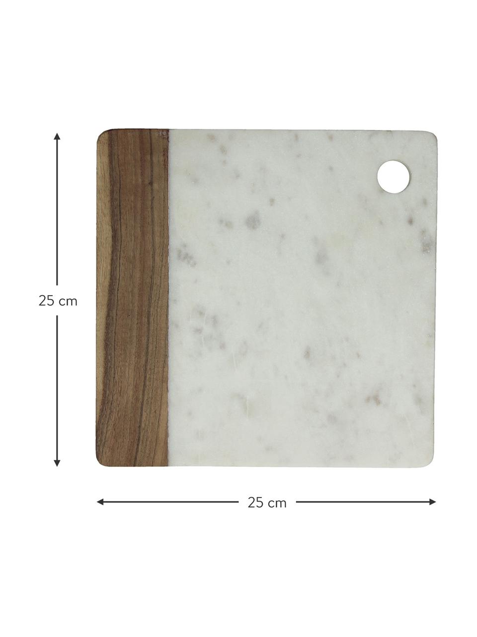 Deska do krojenia z marmuru Idli, Marmur, drewno akacjowe, Biały marmurowy, drewno akacjowe, D 25 x S 25 cm
