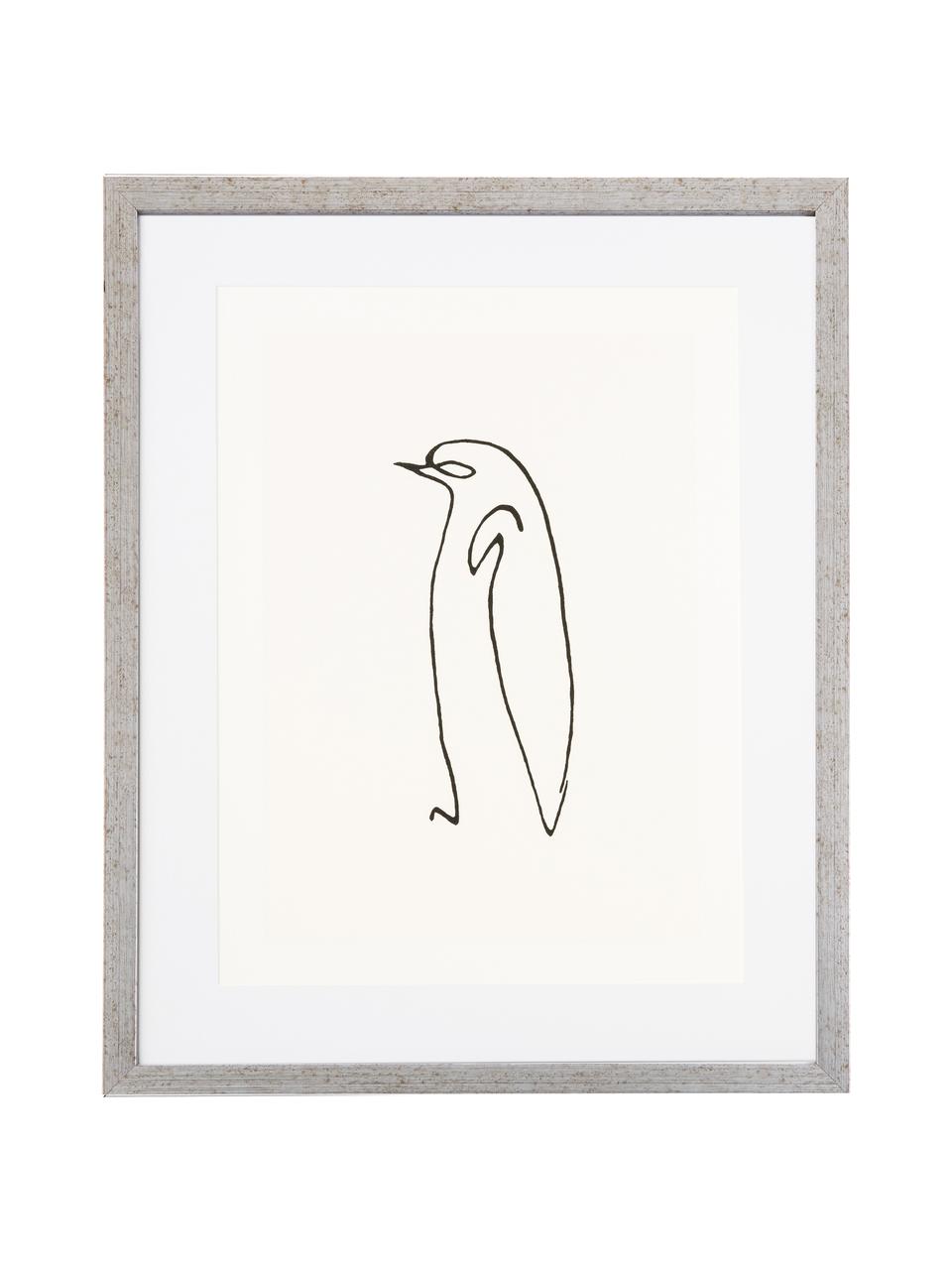 Impression numérique encadrée Picasso's Pinguin, Image : noir, blanc Cadre : couleur argentée, larg. 40 x haut. 50 cm