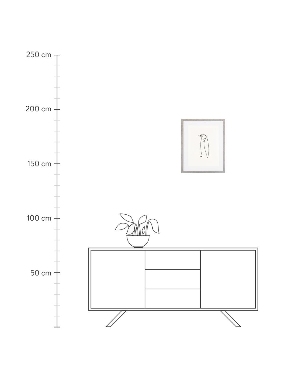 Gerahmter Digitaldruck Picasso's Pinguin, Bild: Digitaldruck, Rahmen: Kunststoff, Antik-Finish, Front: Glas, Schwarz, Weiß, B 40 x H 50 cm