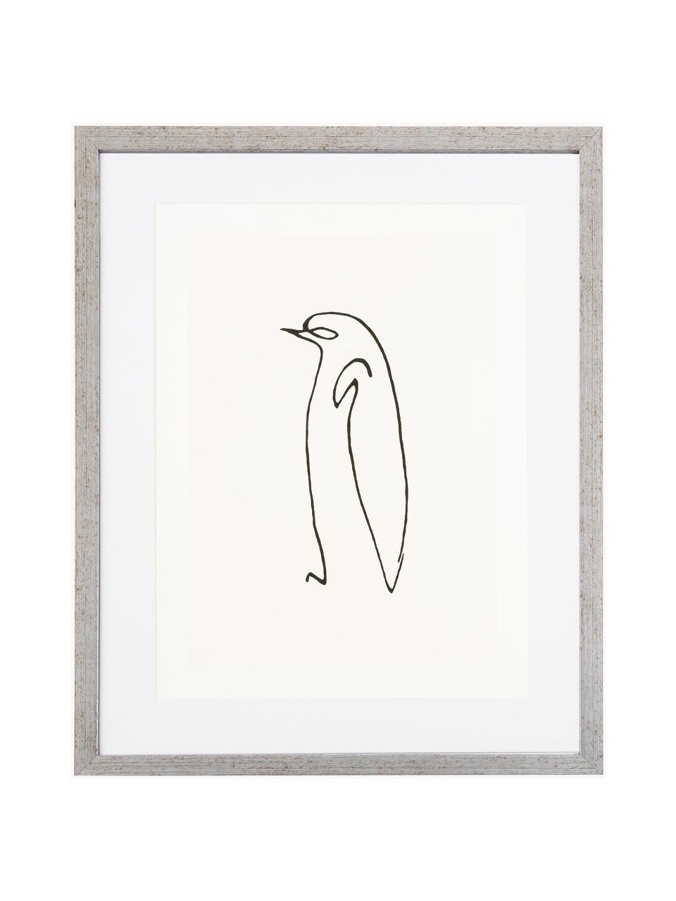 Gerahmter Digitaldruck Picasso's Pinguin, Bild: Digitaldruck, Rahmen: Kunststoff, Antik-Finish, Front: Glas, Weisstöne, Schwarz, B 40 x H 50 cm