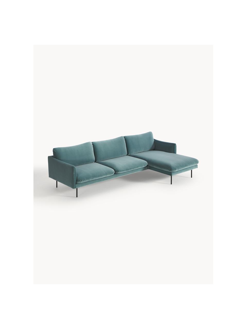 Samt-Ecksofa Moby, Bezug: Samt (Hochwertiger Polyes, Gestell: Massives Kiefernholz, Samt Petrol, B 280 x T 160 cm, Eckteil links