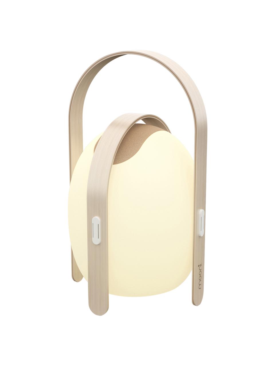 Lampada da esterno a LED portatile Ovo, Paralume: materiale sintetico (LDPE, Struttura: legno di olmo con impiall, Bianco, marrone chiaro, Ø 32 x A 50 cm