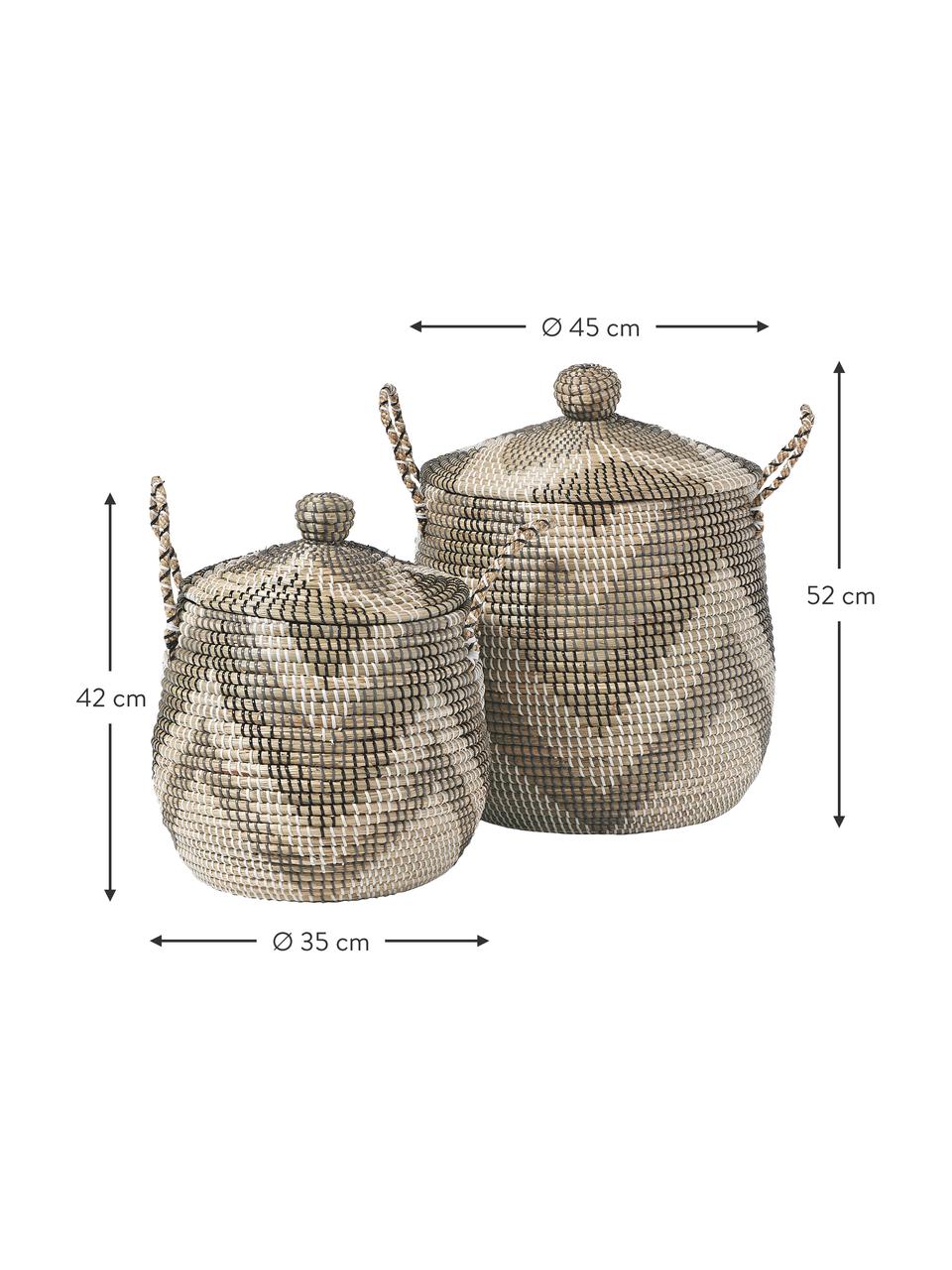 Set de cestas con tapadera Mija, 2 uds., Jacintos de agua, Beige, blanco, gris, negro, Ø 45 x Al 52 cm