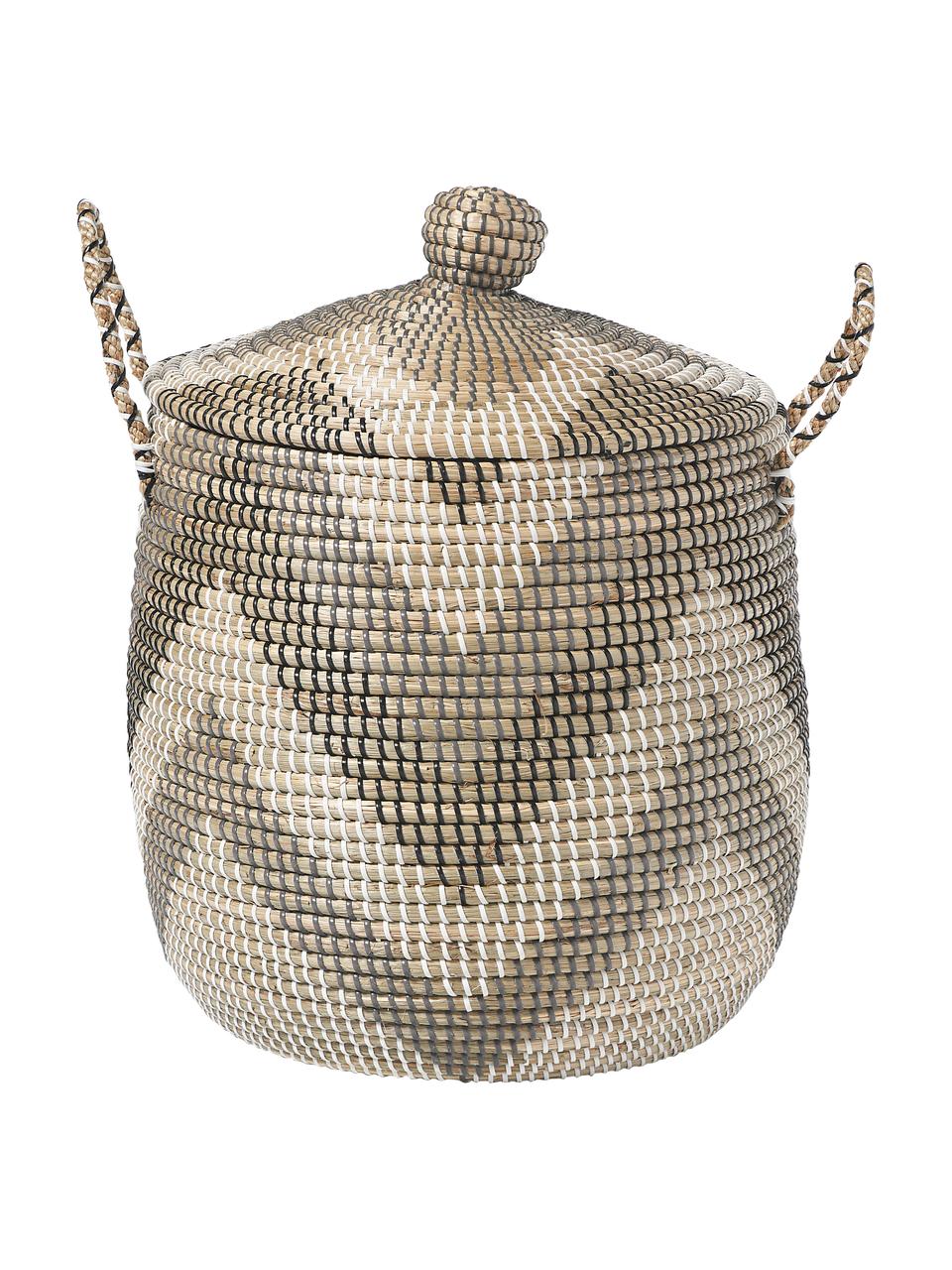 Sada skladovacích košů s víky Mija, 2 díly, Mořská řasa, Béžová, bílá, šedá, černá, Ø 45 cm, V 52 cm