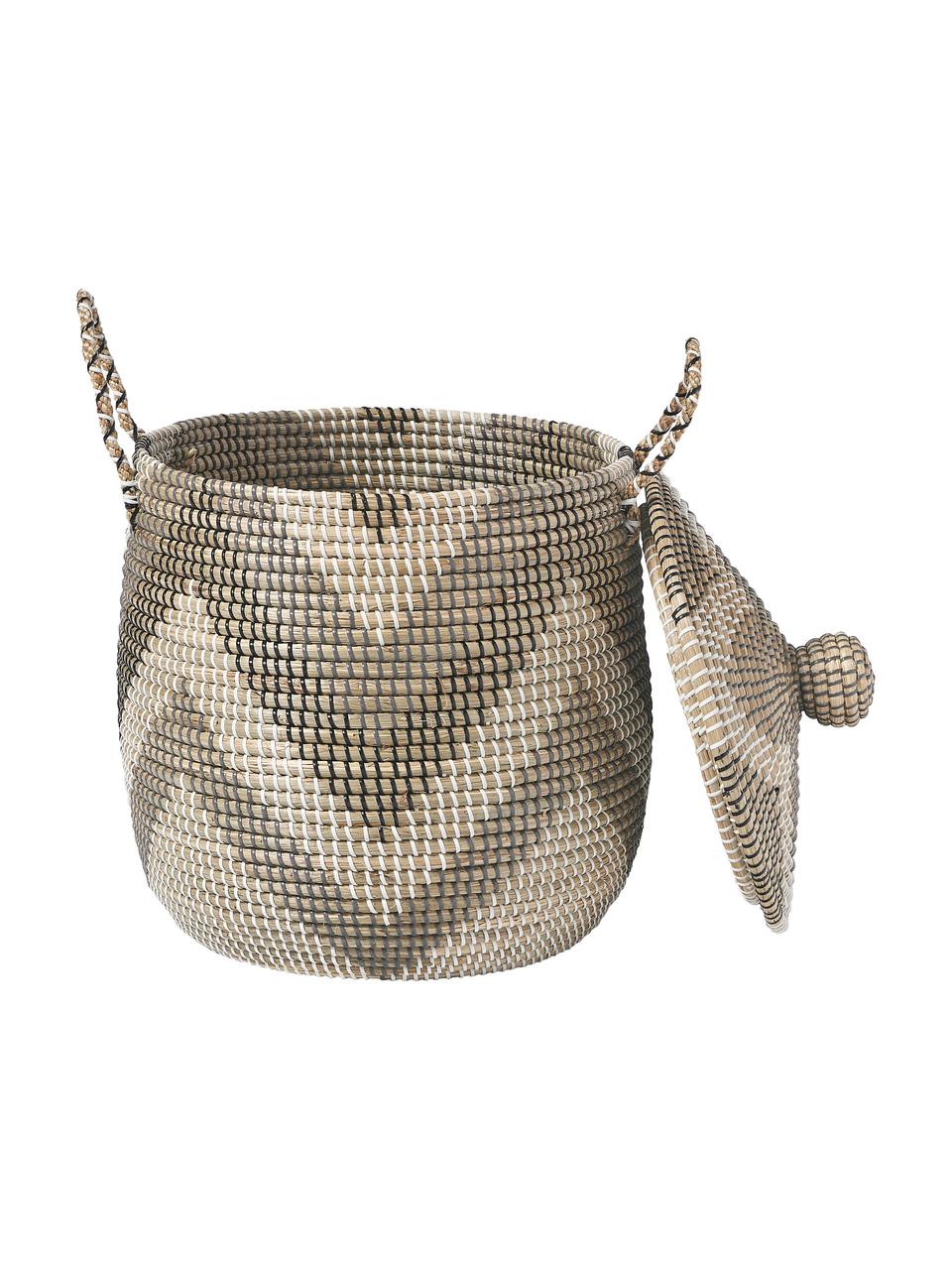 Set 2 cesti con coperchio Mija, Alghe, Beige, bianco, grigio, nero, Ø 45 x Alt. 52 cm