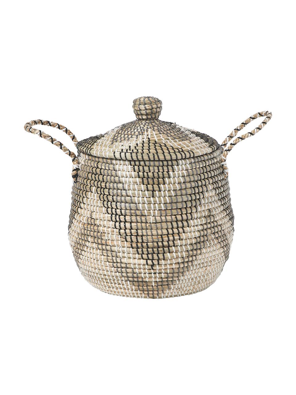 Sada skladovacích košů s víky Mija, 2 díly, Mořská řasa, Béžová, bílá, šedá, černá, Ø 45 cm, V 52 cm