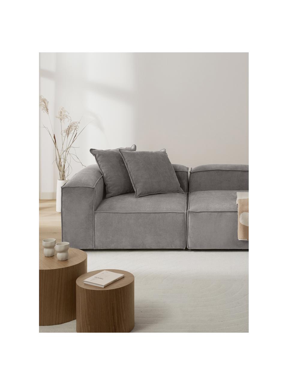 Módulo de esquina de pana sofá Lennon, Tapizado: pana (92% poliéster, 8% p, Estructura: madera de pino maciza, ma, Patas: plástico, Pana gris, An 119 x F 119 cm, chaise longue izquierda