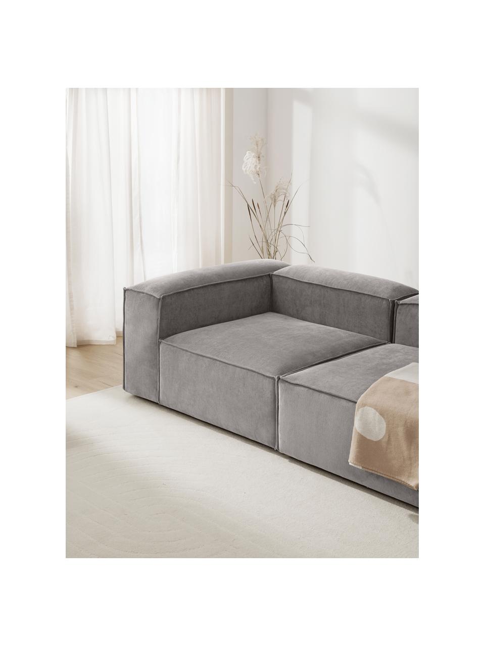 Eckmodul Lennon aus Cord, Bezug: Cord (92 % Polyester, 8 %, Gestell: Massives Kiefernholz, Spe, Füße: Kunststoff Dieses Produkt, Cord Grau, B 119 x T 119 cm, Eckteil links