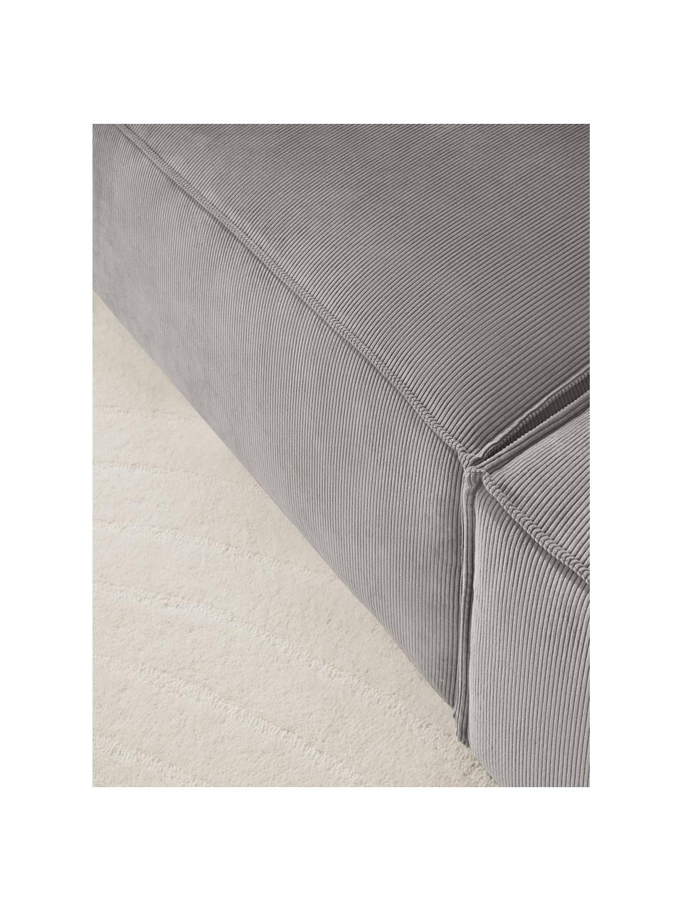 Hoekmodule Lennon van corduroy, Bekleding: corduroy (92% polyester, , Frame: massief grenenhout, multi, Poten: kunststof Dit product is , Corduroy grijs, B 119 x D 119 cm, hoekdeel links