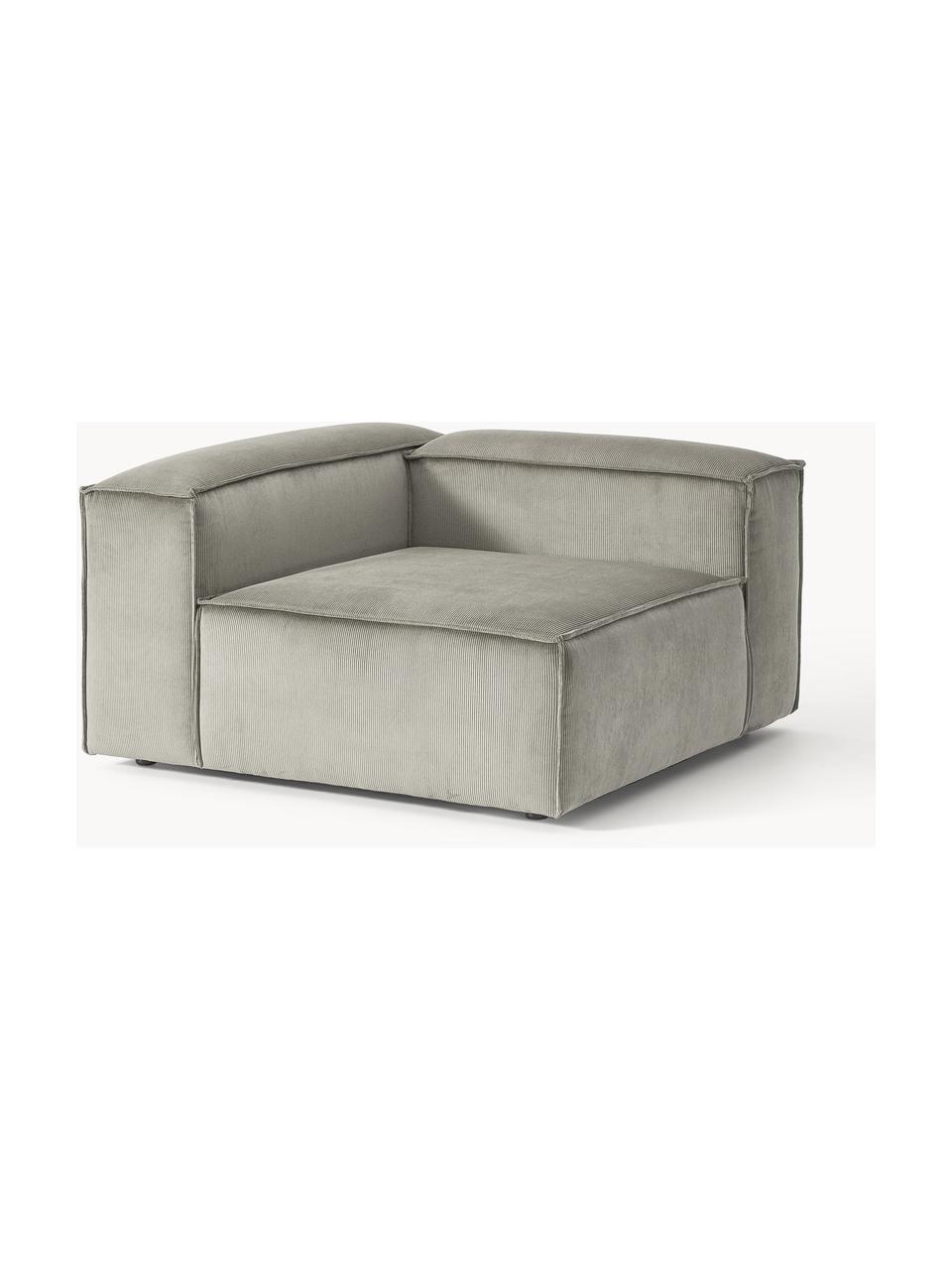 Módulo de esquina de pana sofá Lennon, Tapizado: pana (92% poliéster, 8% p, Estructura: madera de pino maciza, ma, Patas: plástico Este producto es, Pana gris, An 119 x F 119 cm, chaise longue izquierda