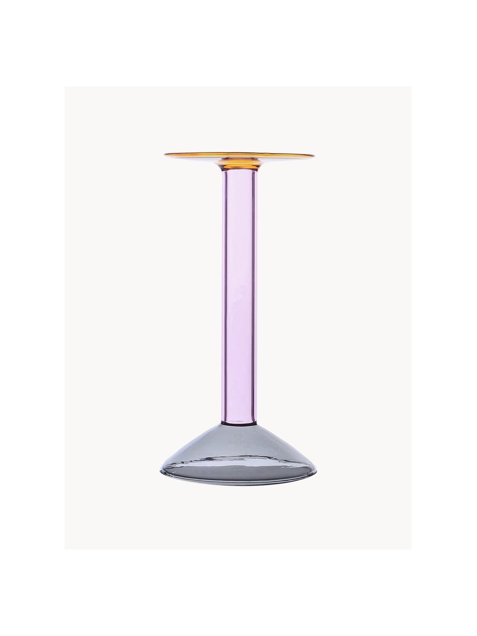Handgefertigter Kerzenhalter Rainbow, H 29 cm, Borosilikatglas, Lavendel, Hellgrau, Orange, Ø 12 x H 29 cm
