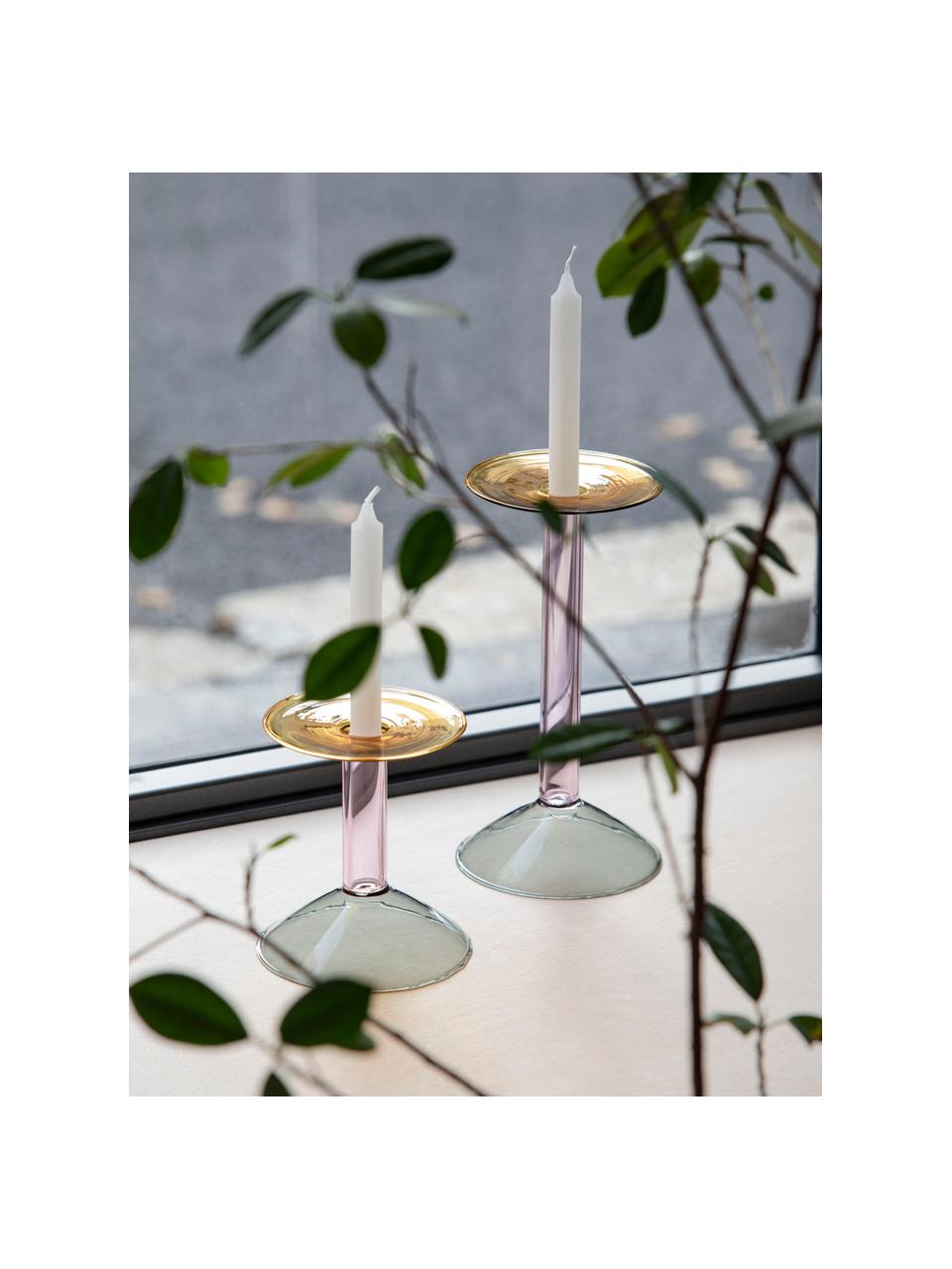 Candelabro fatto a mano Rainbow, alt. 29 cm, Vetro borosilicato, Lavanda, grigio chiaro, arancione, Ø 12 x Alt. 29 cm