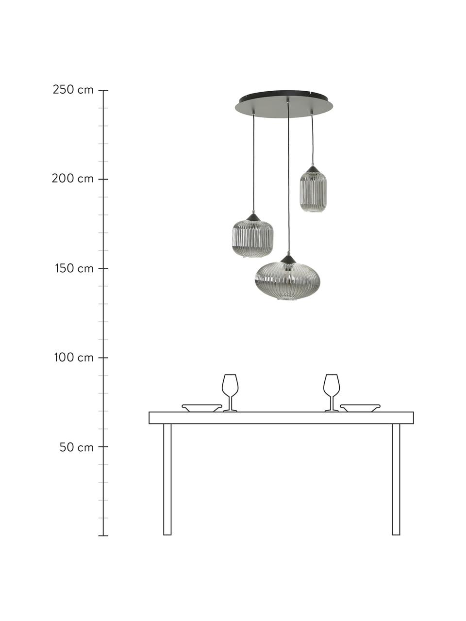 Cluster-Pendelleuchte Dali aus Glas, Lampenschirm: Glas, Baldachin: Metall, beschichtet, Schwarz, Grau, Ø 58 x H 200 cm