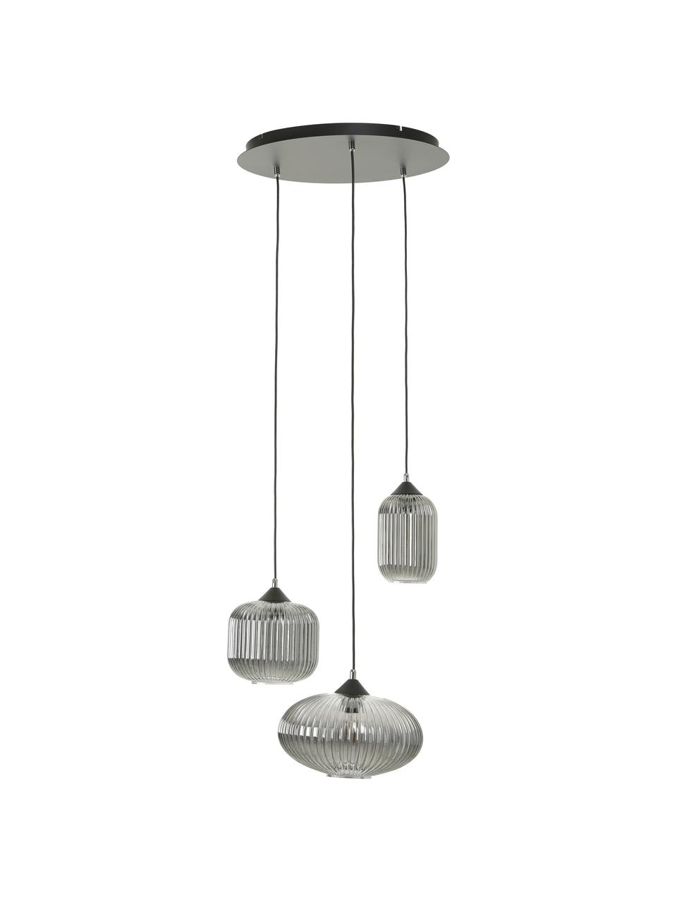 Lámpara de techo cluster de vidrio Dali, Pantalla: vidrio, Anclaje: metal recubierto, Cable: plástico, Negro, gris, Ø 58 x Al 200 cm