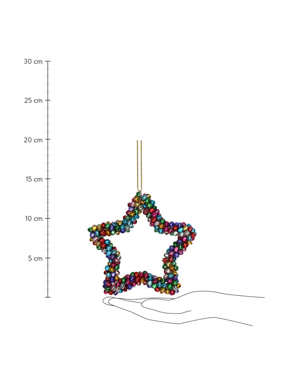Adorno navideño con cascabeles Star, Metal recubierto, Multicolor, An 14 x Al 14 cm