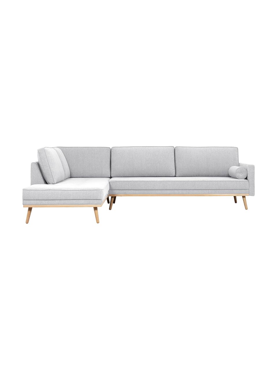 Sofa narożna  z nogami z drewna dębowego Saint (4-osobowa), Tapicerka: poliester Dzięki tkaninie, Jasnoszara tkanina, S 294 x G 220 cm