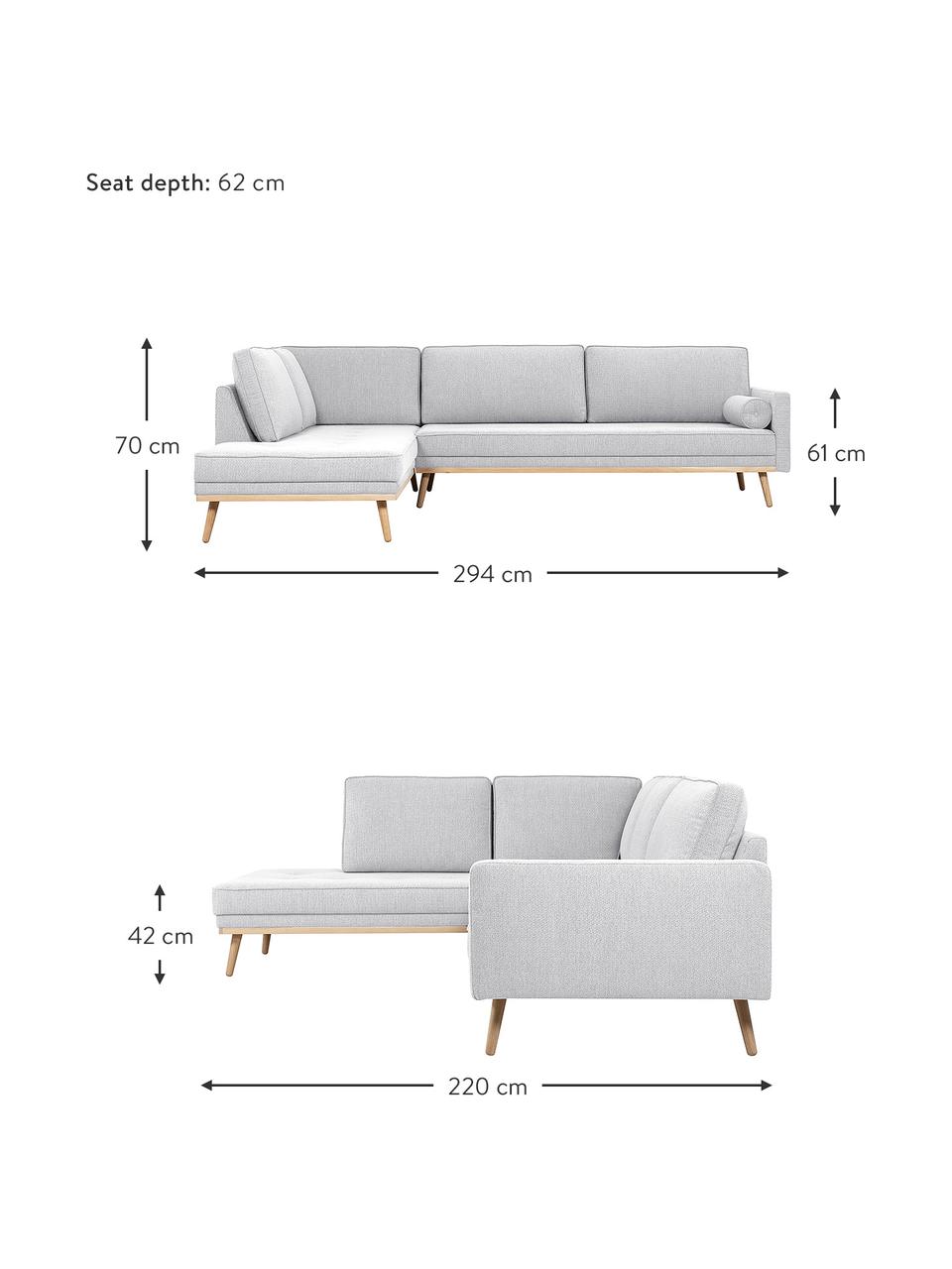 Canapé d'angle 4 places gris clair Saint, Tissu gris clair, larg. 294 x prof. 220 cm