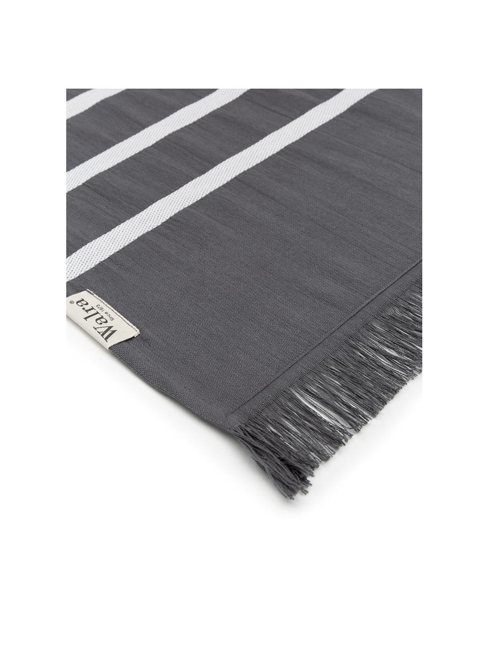 Fouta pur coton 100x180 à franges Filena, 100 % coton, Anthracite, blanc, 100 x 180 cm