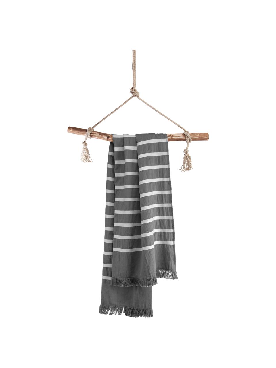 Pruhovaná fouta s třásněmi Filena, 100 % bavlna, Antracitová, bílá, Š 100 cm, D 180 cm