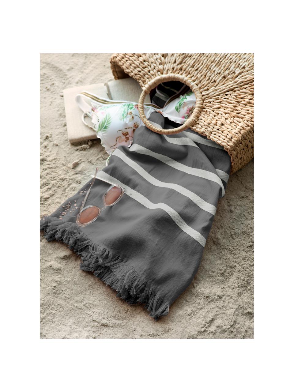 Pruhovaný plážový uterák so strapcami Filena, 100 %  bavlna, Antracitová, biela, Š 100 x D 180 cm