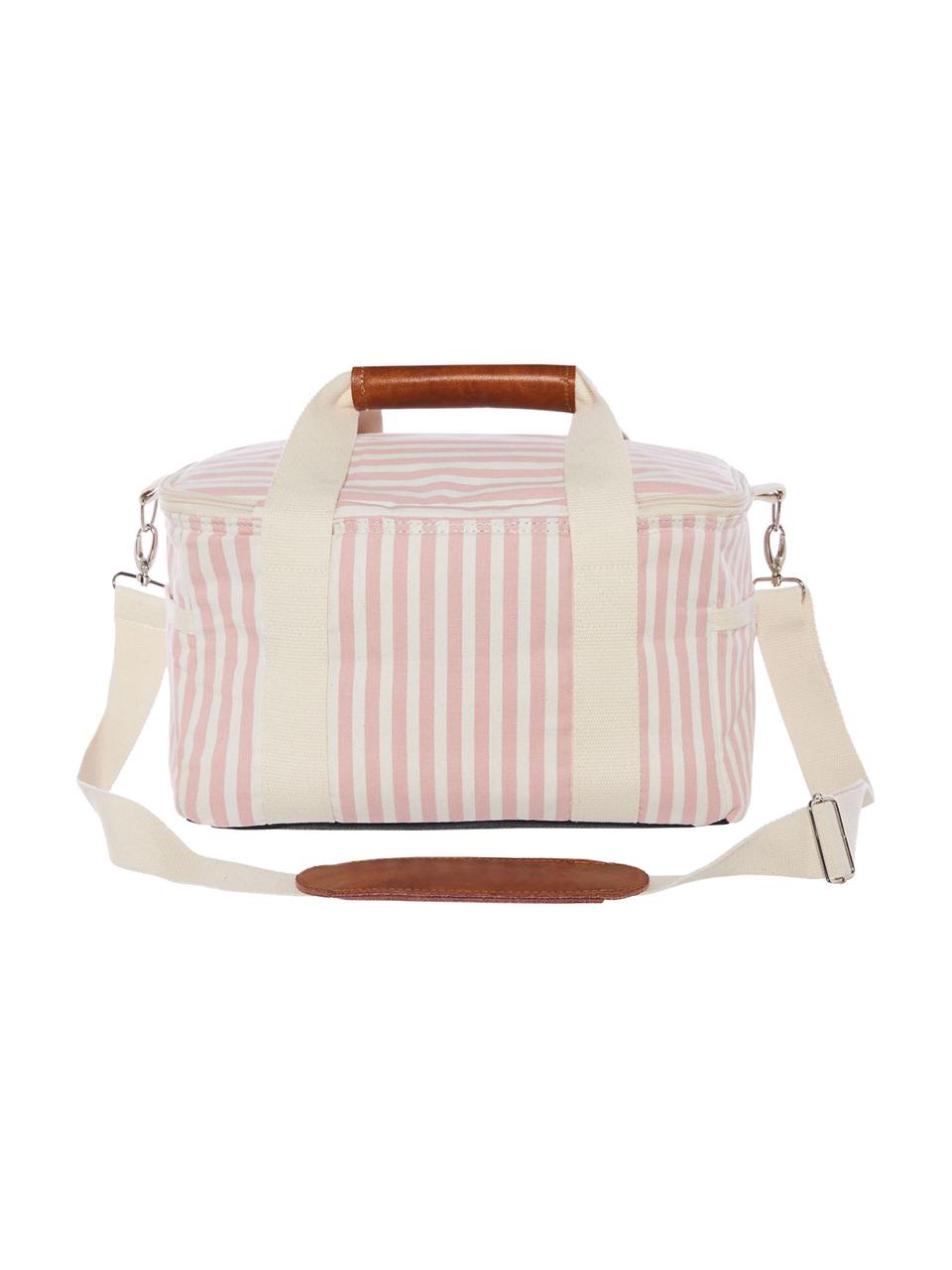 Borsa termica Retro, 40% cotone, 40% poliestere, 15% PVC riciclato, 5% pelle, Rosa, bianco crema, Larg. 32 x Alt. 20 cm