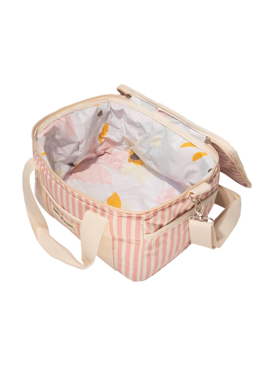 Sac isotherme Retro, 40 % coton, 40 % polyester, 15 % PVC recyclé, 5 % cuir, Rose, blanc crème, larg. 32 x haut. 20 cm