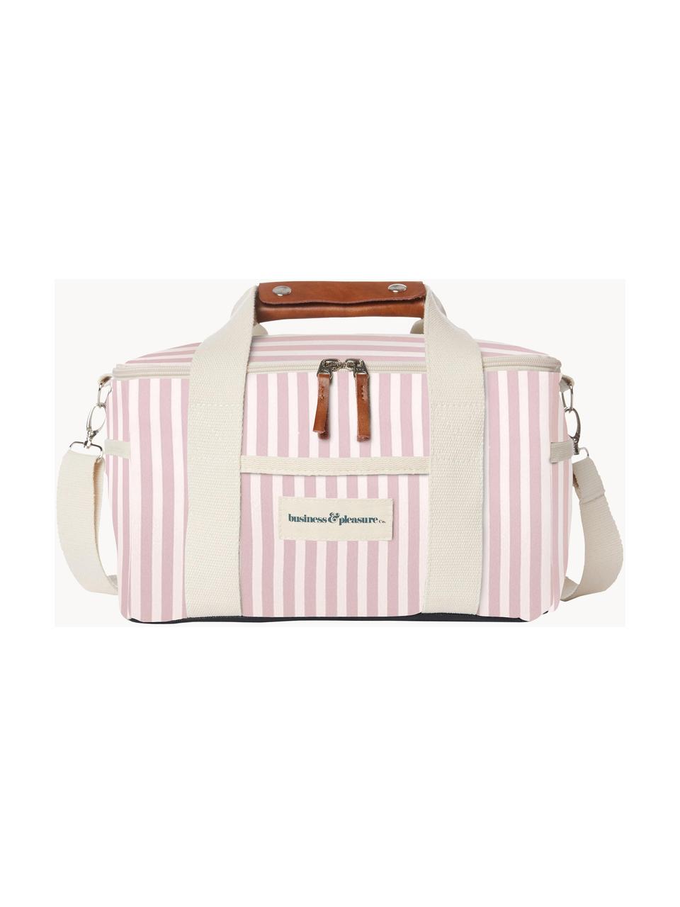 Borsa termica Retro, 40% cotone, 40% poliestere, 15% PVC riciclato, 5% pelle, Rosa, bianco crema, Larg. 32 x Alt. 20 cm